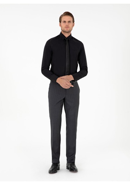Siyah Slim Fit Uzun Kollu Gömlek