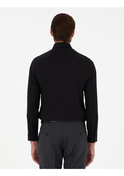 Siyah Slim Fit Uzun Kollu Gömlek