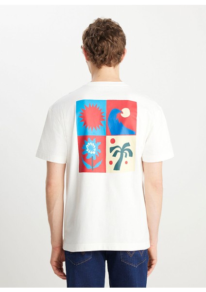 Ekru Erkek Relaxed T-Shirt W2510719102 Relaxed Fit Grafik Logo