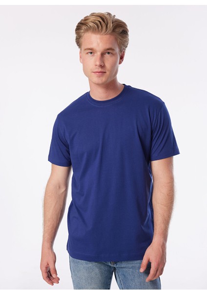Bisiklet Yaka Mavi Erkek T-Shirt UMP24013TS modelleri
