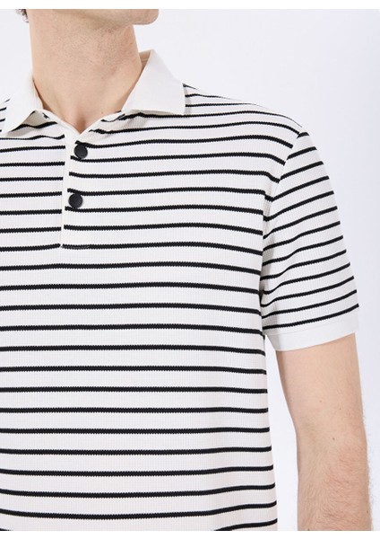 Kırık Beyaz Erkek Basic Çizgili Polo T-Shirt F5SM-TST 2125 fırsatları
