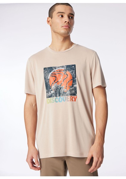 Bej Erkek Bisiklet Yaka Relaxed Baskılı T-Shirt D4SM-TST3280