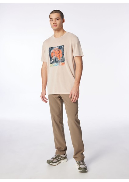 Bej Erkek Bisiklet Yaka Relaxed Baskılı T-Shirt D4SM-TST3280