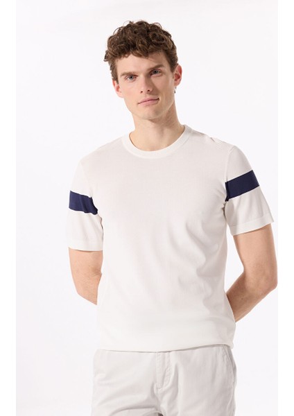 Kırık Beyaz Erkek Bisiklet Yaka Basic Rayon Karışımlı Kazak F4SM-KZK 0722
