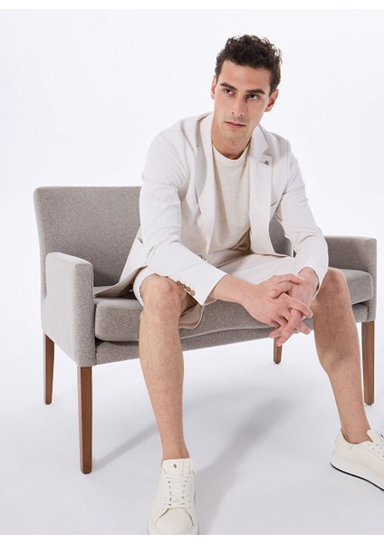Ekru Erkek Slim Fit Çizgili Ceket F5SM-CKT 2425