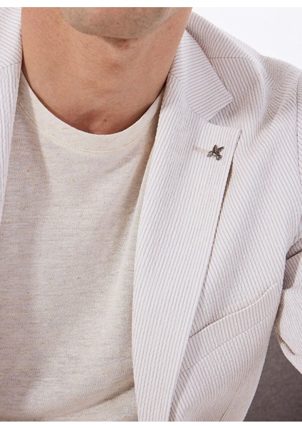 Ekru Erkek Slim Fit Çizgili Ceket F5SM-CKT 2425 indirimleri