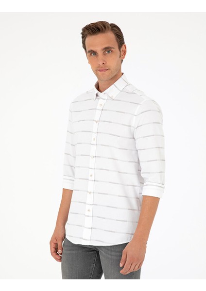 Bej Slim Fit Uzun Kollu Gömlek