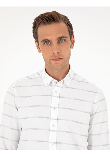 Bej Slim Fit Uzun Kollu Gömlek