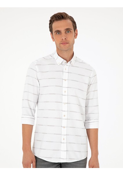 Bej Slim Fit Uzun Kollu Gömlek