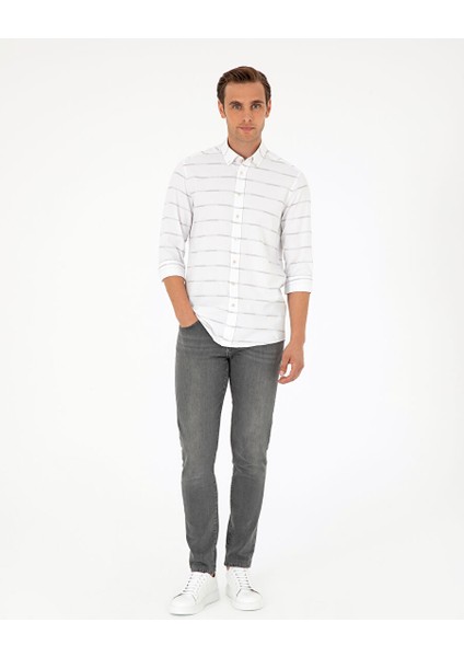 Bej Slim Fit Uzun Kollu Gömlek