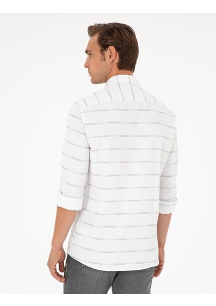 Bej Slim Fit Uzun Kollu Gömlek