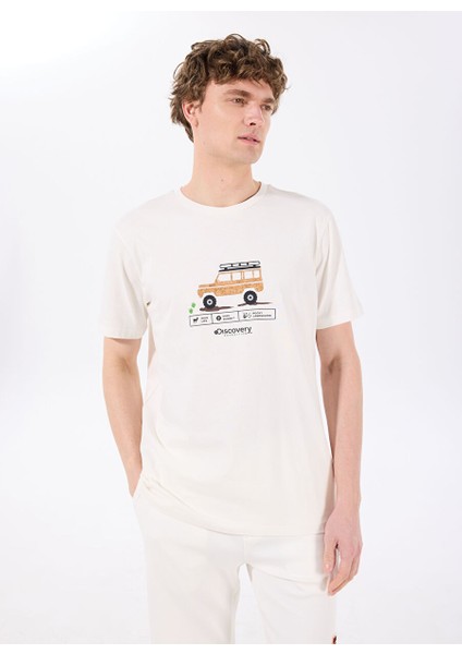 D5SM-TST3748 Kırık Beyaz Bisiklet Yaka Relaxed Fit Baskılı T-Shirt