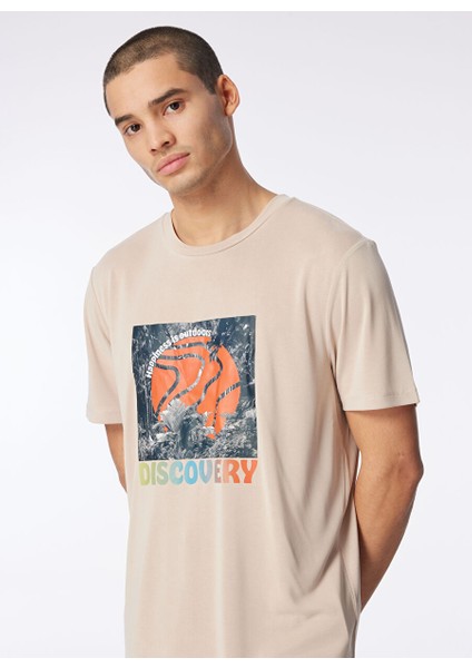 Bej Erkek Bisiklet Yaka Relaxed Baskılı T-Shirt D4SM-TST3280