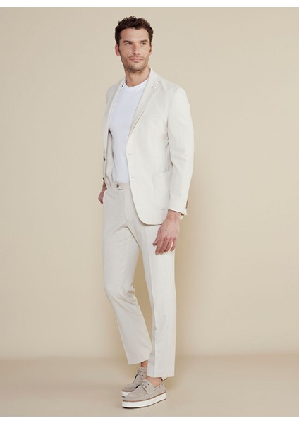 Bej Erkek Slim Fit Çizgili Ceket BBSS25MBL010