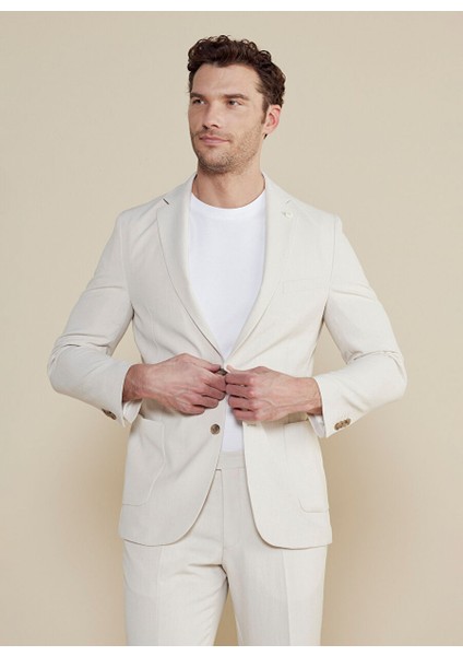 Bej Erkek Slim Fit Çizgili Ceket BBSS25MBL010 fiyatları