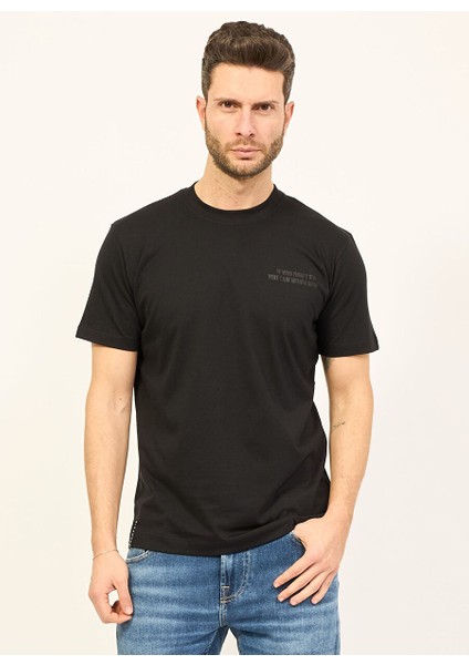 Bisiklet Yaka Siyah Erkek T-Shirt UMP24014TS
