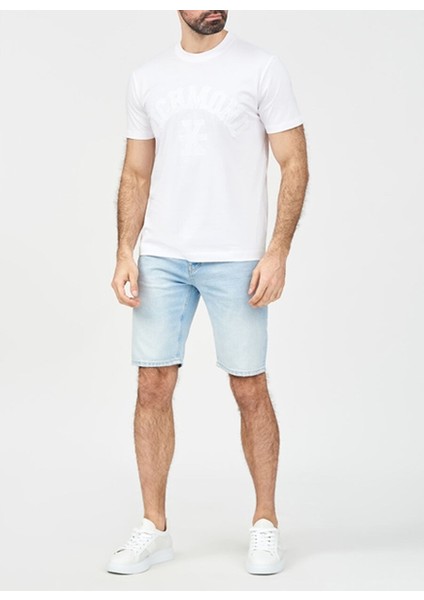 Bisiklet Yaka Beyaz Erkek T-Shirt UMP24045TS