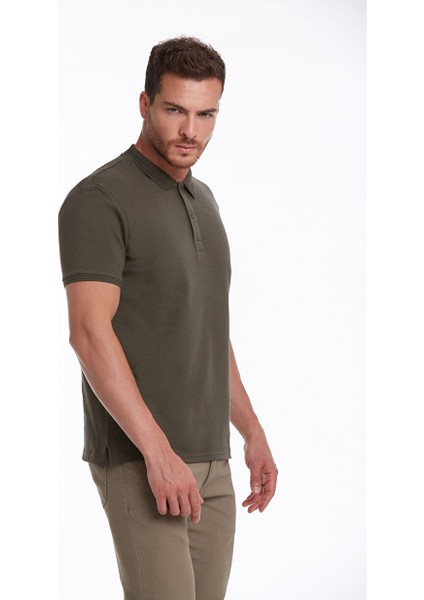 Haki Regular Fit Petek Desenli Pamuklu Polo Yaka Tişört modelleri