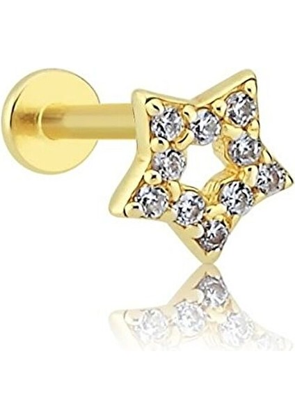 Taşlı Yıldız 14 Ayar Altın Tragus Piercing