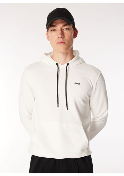 Ekru Erkek Kapüşon Yaka Relaxed Sweatshirt C4WM-SWT4254
