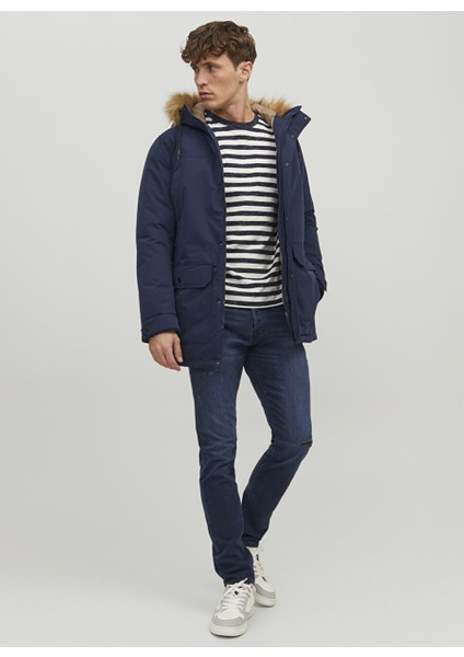 Lacivert Erkek Dar Paça Slim Fit Denim Pantolon 12223629_JJIGLENN Jjfox Jos 227 50S