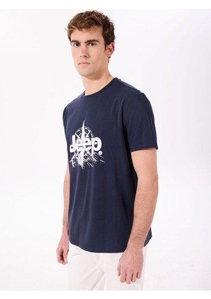 Lacivert Erkek Relaxed Baskılı T-Shirt J5SM-TST7350