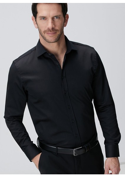Siyah Erkek Gömlek Slim Fit Gömlek 1094116
