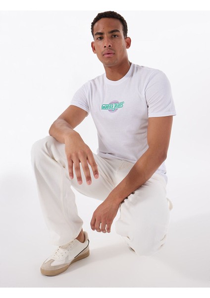 Beyaz Erkek Slim Fit Desenli T-Shirt M5GI23K8HM0G011 Gj Ss Cn Slım Suns