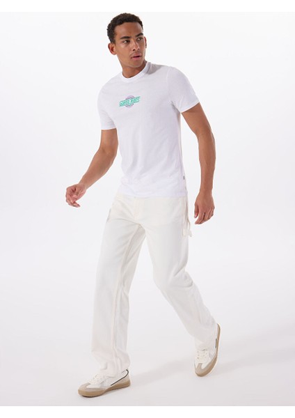 Beyaz Erkek Slim Fit Desenli T-Shirt M5GI23K8HM0G011 Gj Ss Cn Slım Suns modelleri