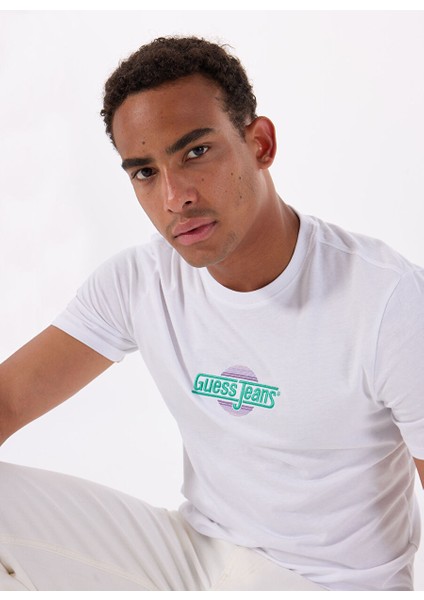Beyaz Erkek Slim Fit Desenli T-Shirt M5GI23K8HM0G011 Gj Ss Cn Slım Suns fırsatları