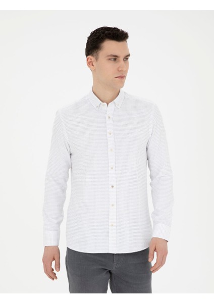 Bej Slim Fit Uzun Kollu Gömlek