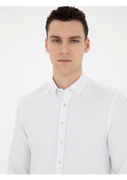 Bej Slim Fit Uzun Kollu Gömlek