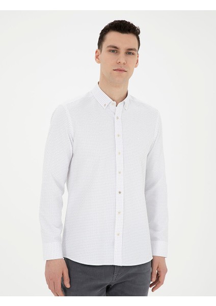 Bej Slim Fit Uzun Kollu Gömlek