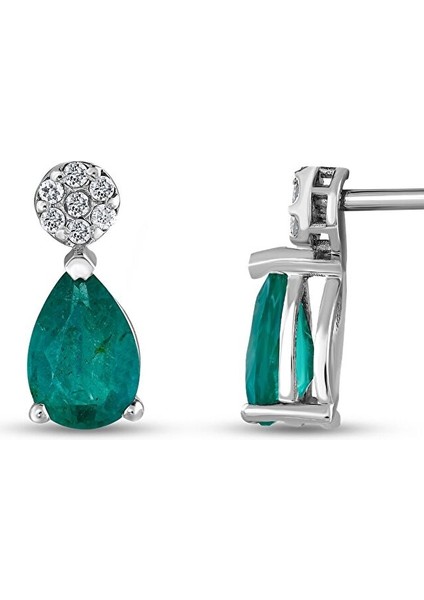 0.09 Karat Zümrüt Taşlı Pırlanta Küpe
