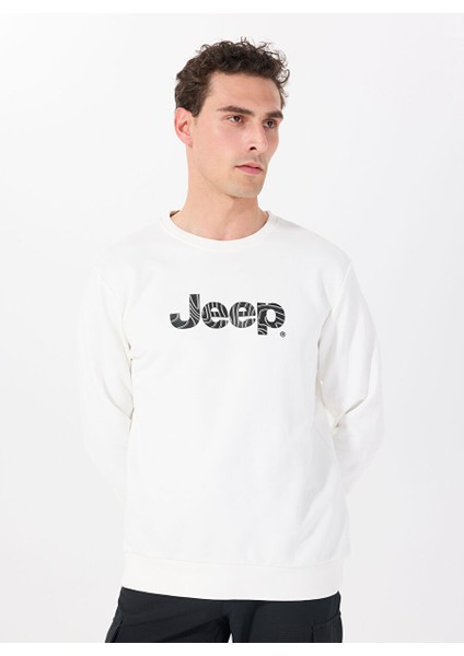 Ekru Erkek Bisiklet Relaxed Baskılı Sweatshirt J5SM-SWT7306