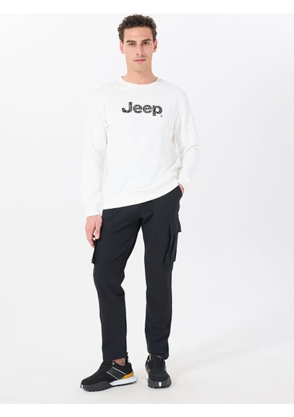 Ekru Erkek Bisiklet Relaxed Baskılı Sweatshirt J5SM-SWT7306