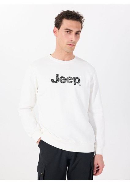 Ekru Erkek Bisiklet Relaxed Baskılı Sweatshirt J5SM-SWT7306