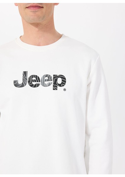 Ekru Erkek Bisiklet Relaxed Baskılı Sweatshirt J5SM-SWT7306