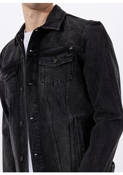 Yıkamalı Antrasit Erkek Denim Ceket M4WM-CKT-1883