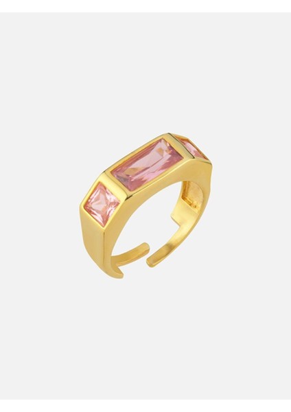 Vega Kristal Taşlı Yüzük Pembe
