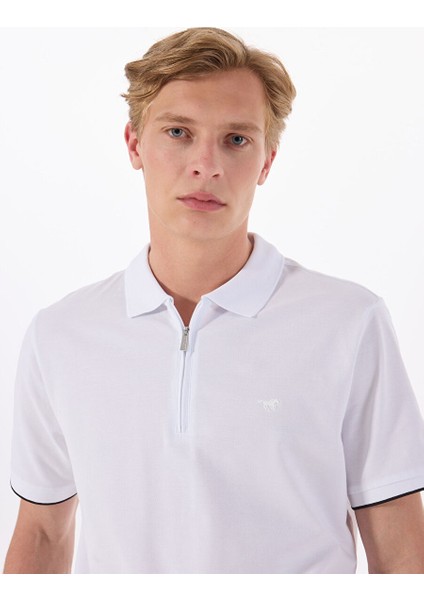 Beyaz Erkek Relaxed Baskılı Polo T-Shirt M5SM-TST1324