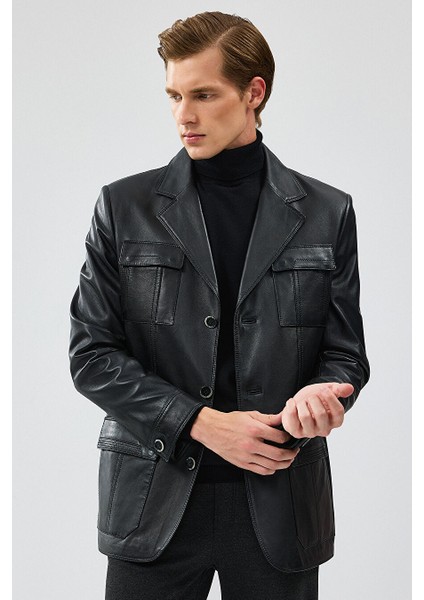 Kevin Erkek Siyah Blazer Deri Ceket 21WGD6405U4