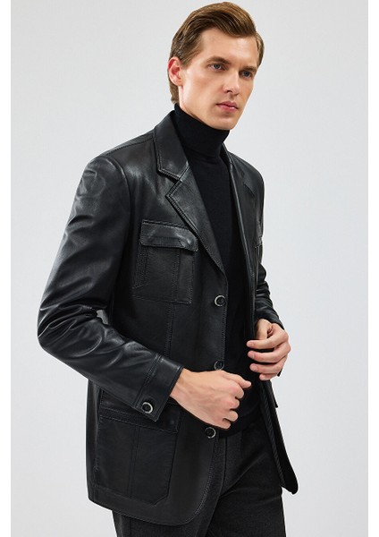 Kevin Erkek Siyah Blazer Deri Ceket 21WGD6405U4