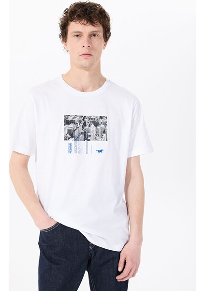 Beyaz Erkek Relaxed Baskılı T-Shirt M5SM-TST1289