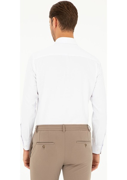 Beyaz Slim Fit Armürlü Uzun Kollu Gömlek indirimleri