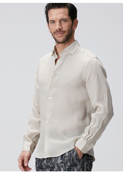 Natürel Erkek Alttan Britli Slim Fit Gömlek 1094177
