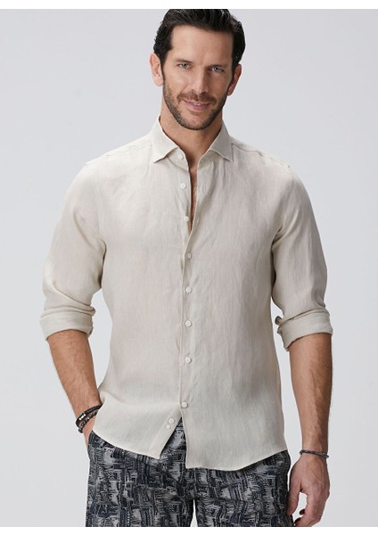 Natürel Erkek Alttan Britli Slim Fit Gömlek 1094177