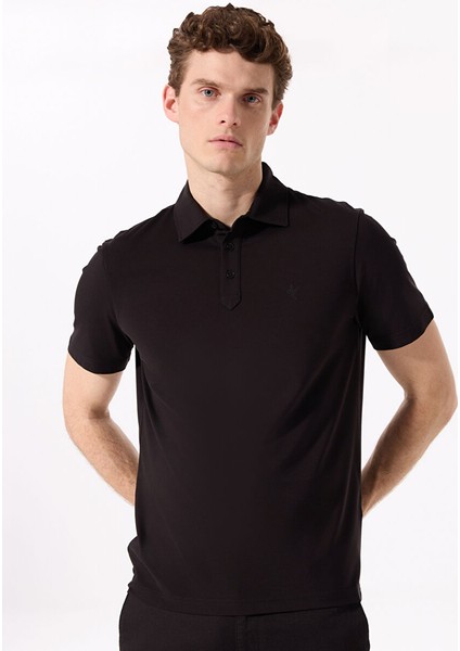 Siyah Erkek Basic Rayon Karışımlı Polo T-Shirt F5SM-TST 2040