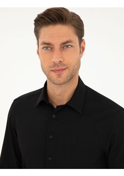 Siyah Armürlü Slim Fit Uzun Kollu Gömlek fiyatları