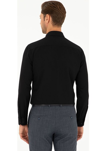 Siyah Armürlü Slim Fit Uzun Kollu Gömlek indirimleri